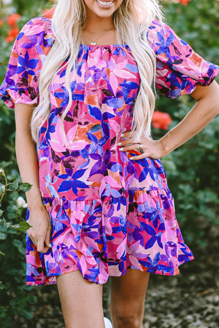 Flower Short Sleeve Ruffled Dresses