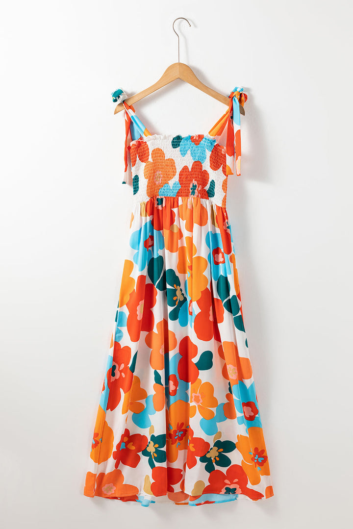 Floral Self Tied Straps Maxi Dresses