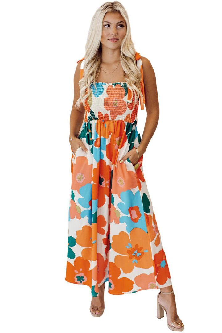 Floral Self Tied Straps Maxi Dresses