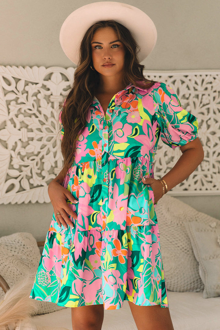 Floral Puff Sleeve Babydoll Dress