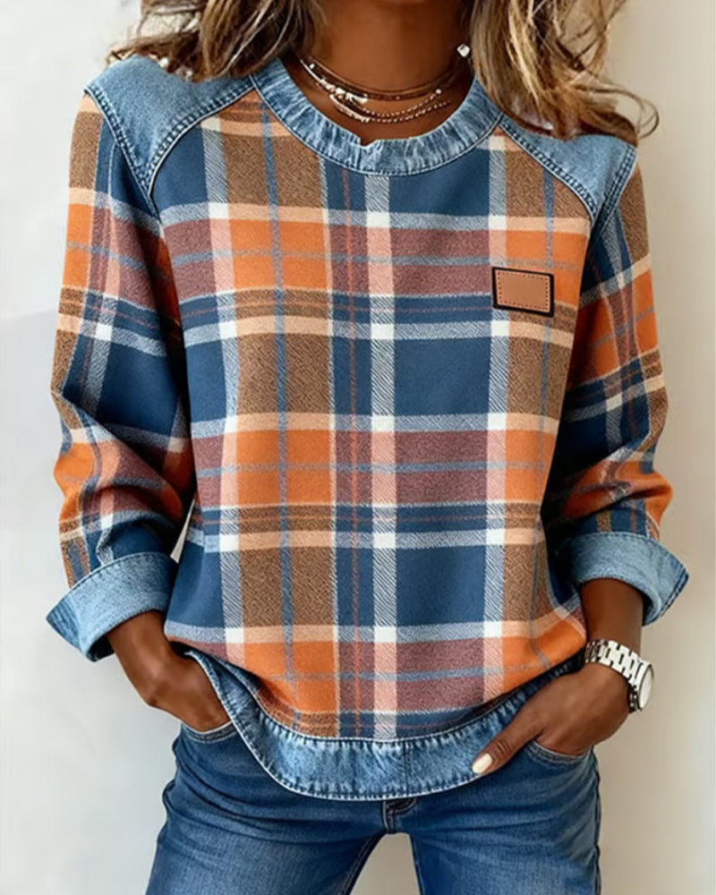 Mariana | Fashionable Sweatshirt with Checkered Patchwork