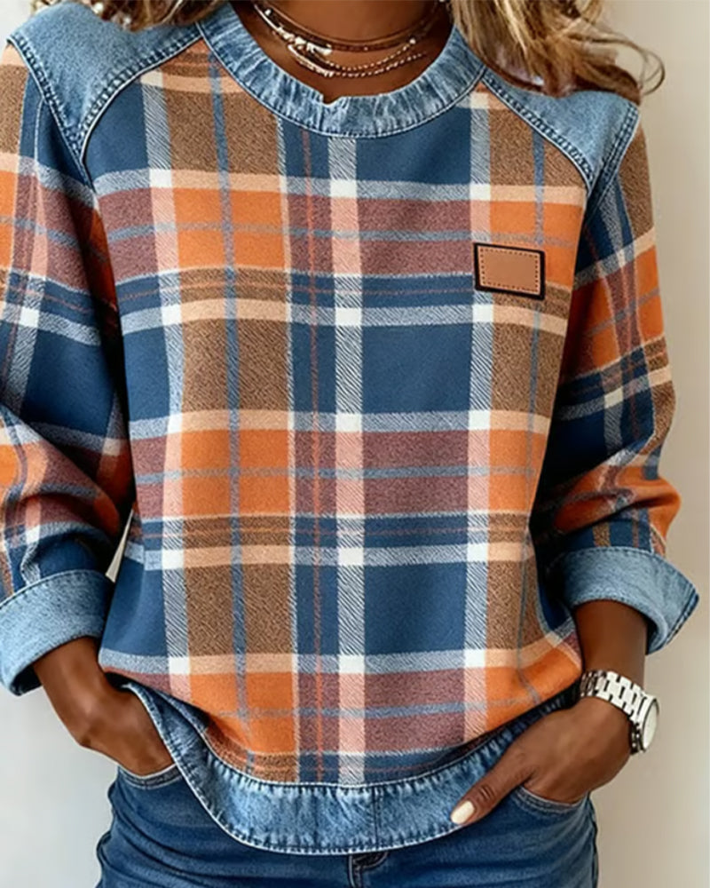 Mariana | Fashionable Sweatshirt with Checkered Patchwork