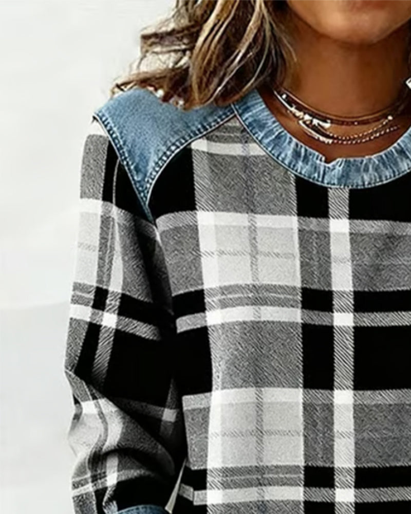 Mariana | Fashionable Sweatshirt with Checkered Patchwork