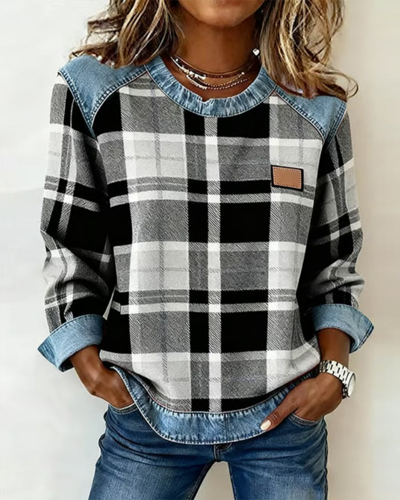 Mariana | Fashionable Sweatshirt with Checkered Patchwork