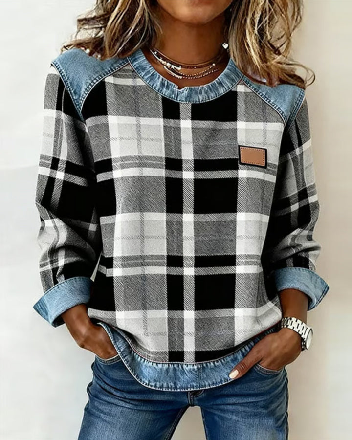 Mariana | Fashionable Sweatshirt with Checkered Patchwork