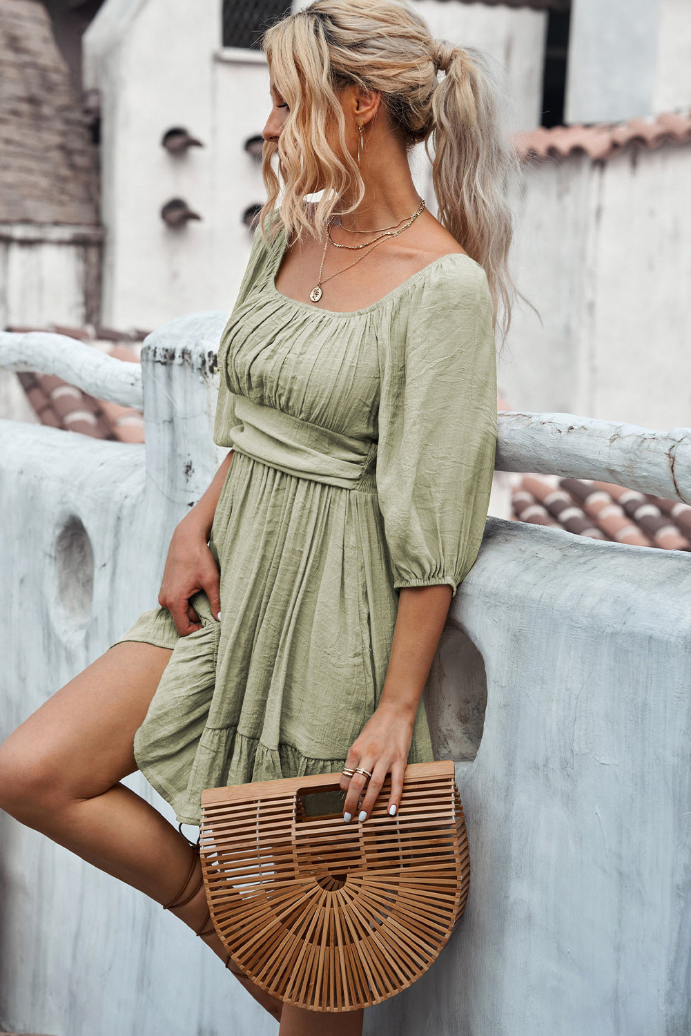 Bow Knot Ruffled High Waist Mini Dresses