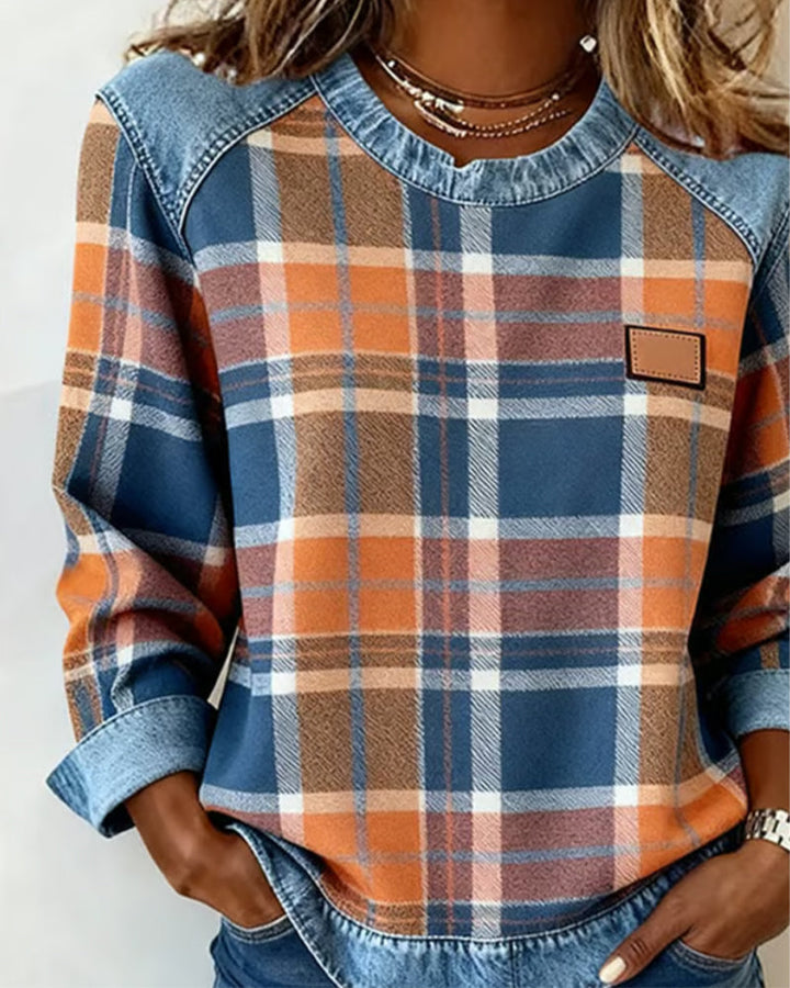 Ivy | Sweatshirt with Checkered Patchwork 1