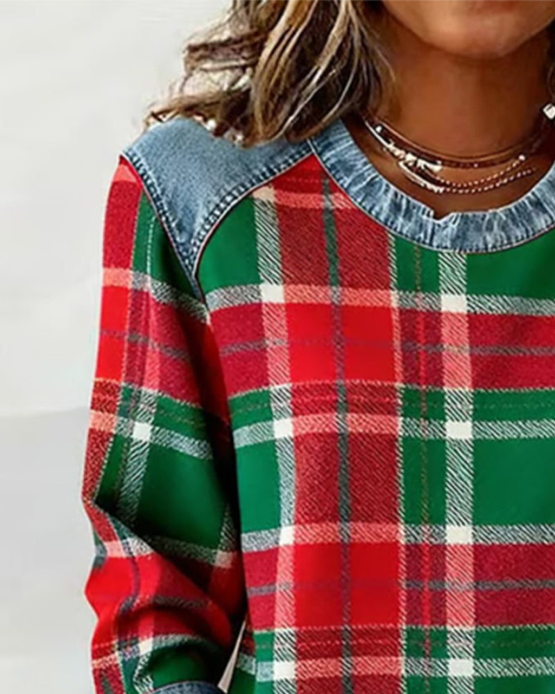 Ivy | Sweatshirt with Checkered Patchwork 3