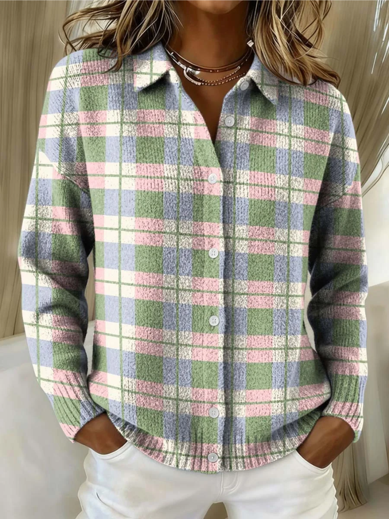 Lena – Checked knitted blouse in fresh pastel shades 0