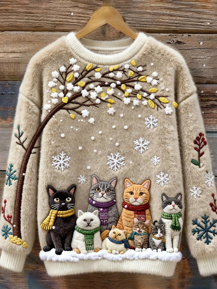 Tessa™ | Christmas Cats Embroidery Women's Cozy Plush Sweater 1