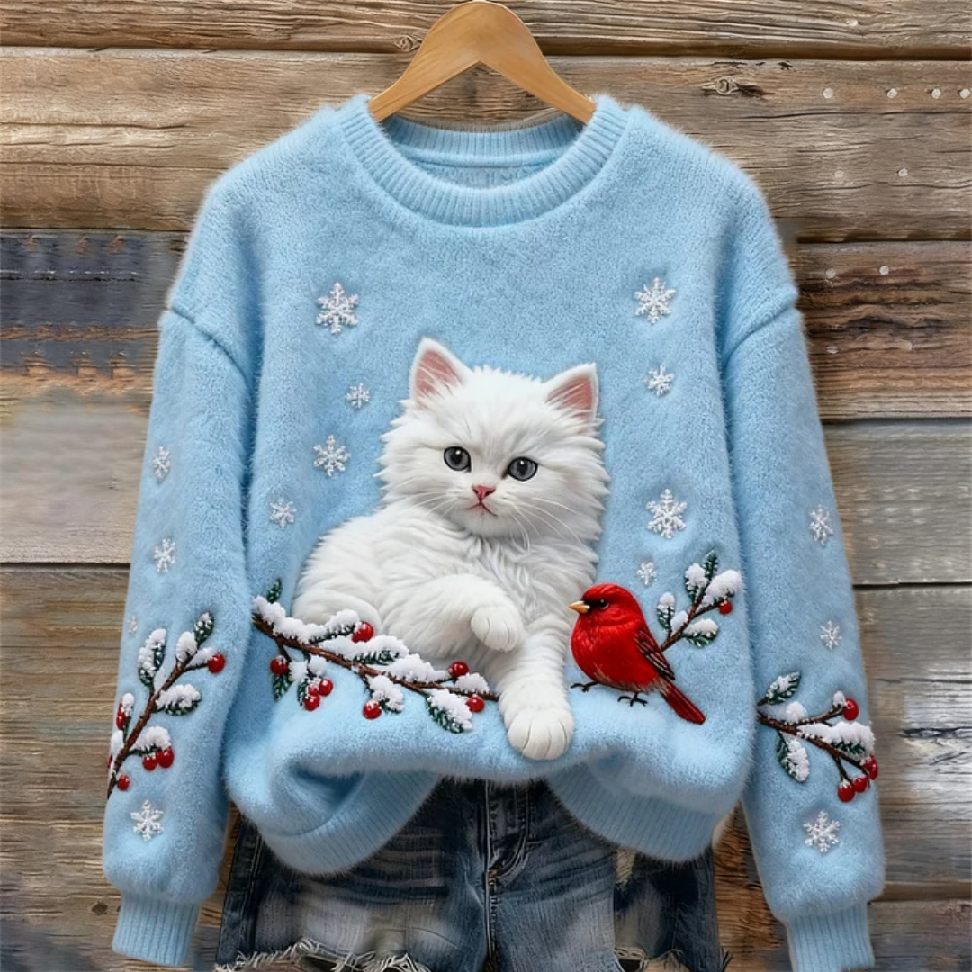 Tessa™ | Cosy Sweater With Snowy Cat Mint 2