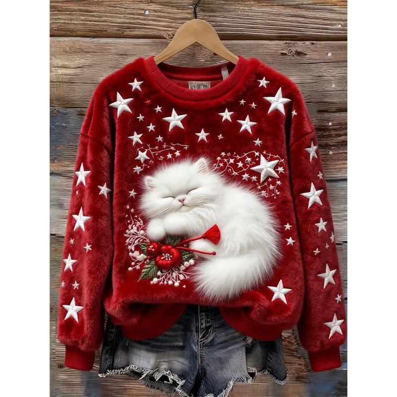 Tessa™ | Cosy Winter Wonderland Sweater – Festive White Cat 0