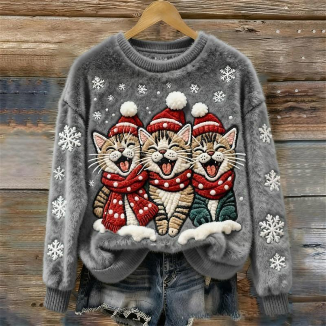 Tessa™ | Fluffy Sweater Featuring Singing Christmas Cats 0