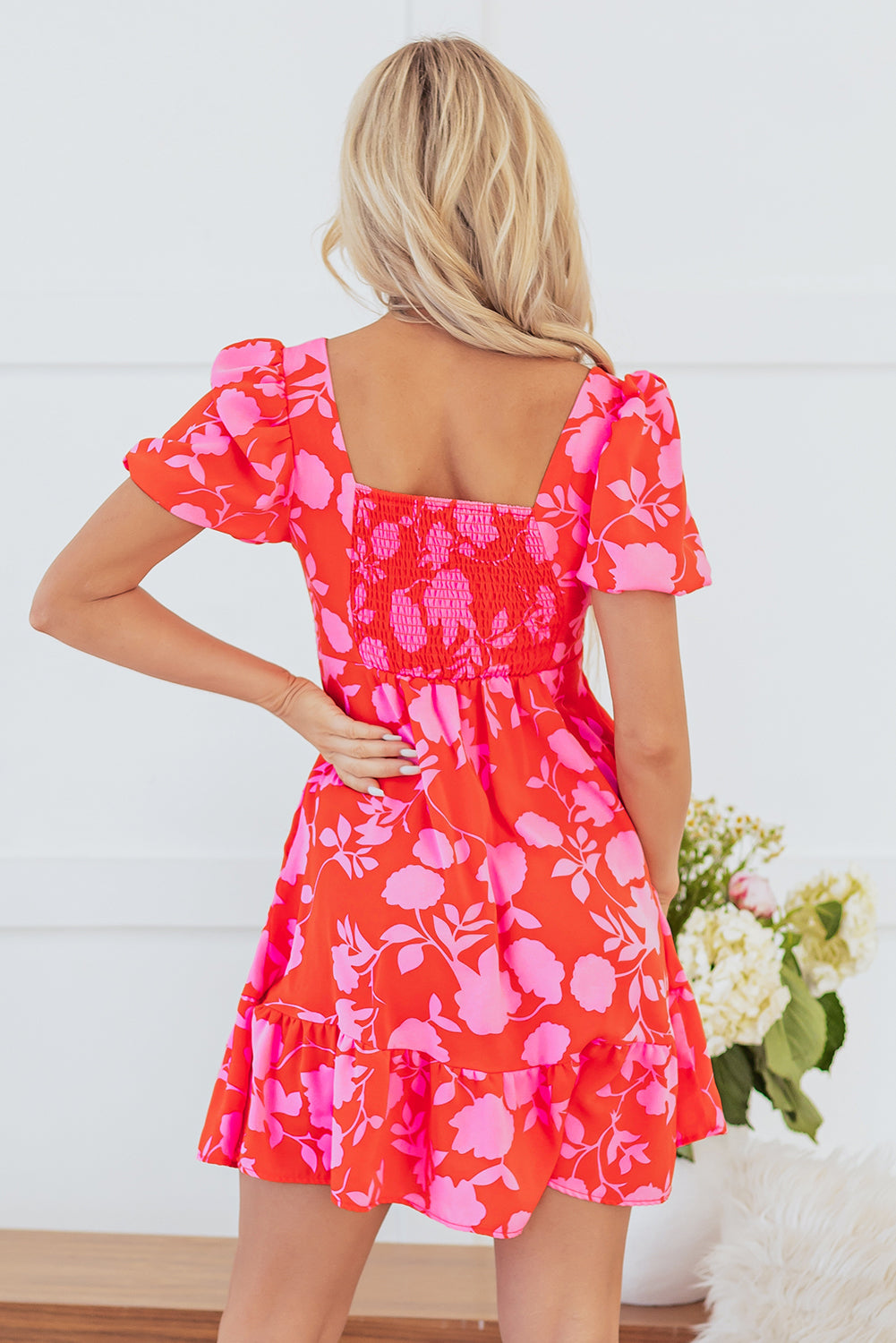 Floral Sweetheart Neck Ruffled Mini Dress