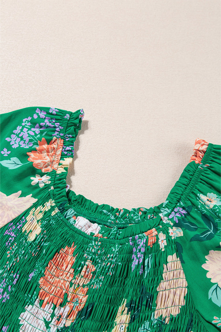 Floral Print Smocked Tiered Midi Dresses