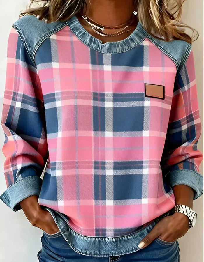 Mariana | Fashionable Sweatshirt with Checkered Patchwork
